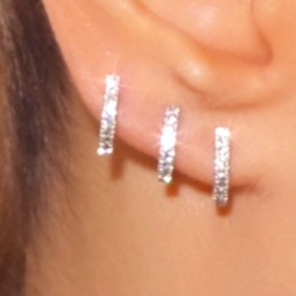 RUBY STELLA 14K YELLOW GOLD DIAMOND HUGGIE HOOPS WITH SECURITY LATCH - Picture 2 of 11